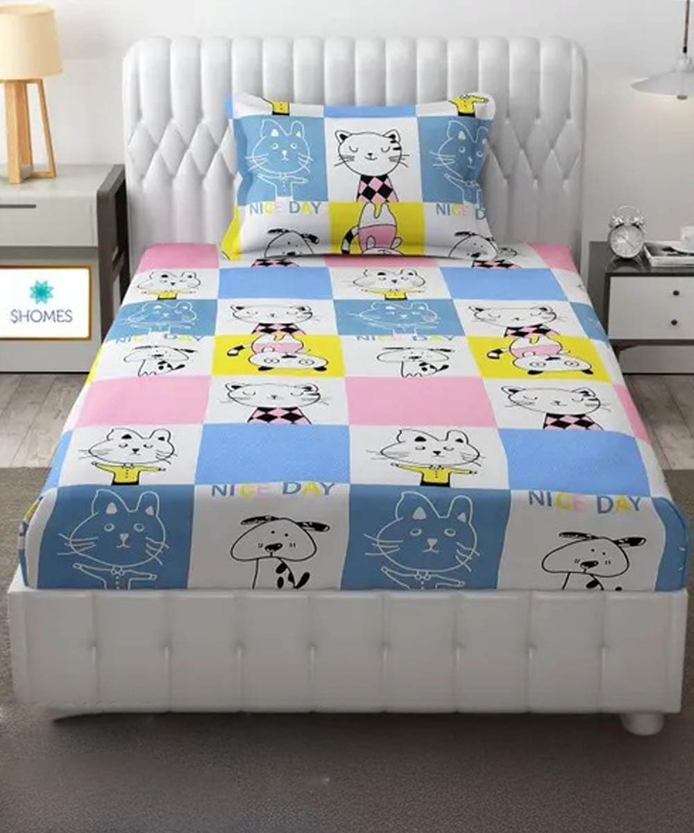 Furry Playmates Single Fitted Bedsheet With 1 Pillow Cover