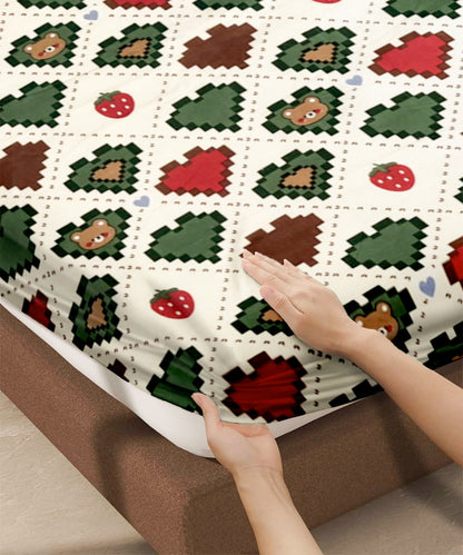Retro Heartland Printed Kids Single Fitted Bedsheet With 1 Pillow Cover