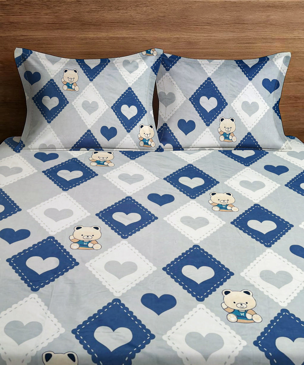 Little Heartbeats Kids Flat Double Bedsheet with 2 Pillow Covers