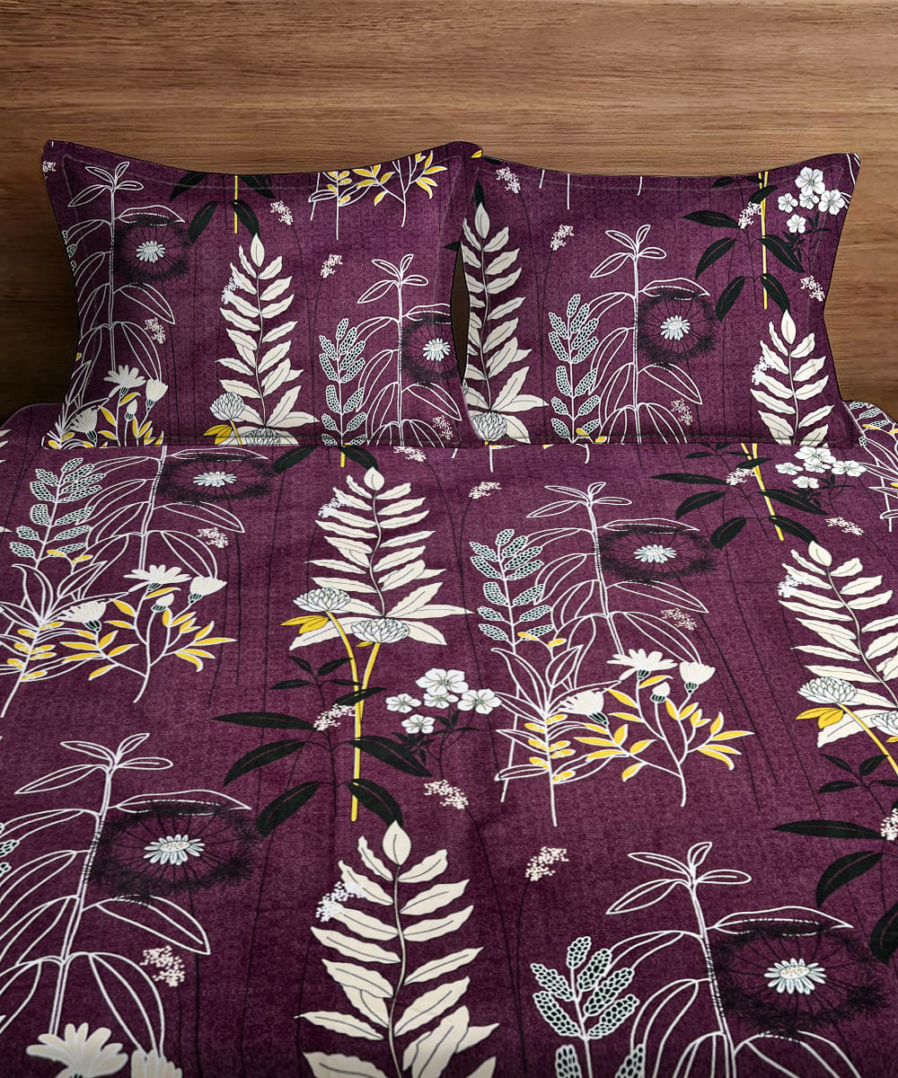 Twilight Flora King Fitted Bedsheet With 2 Pillow Covers