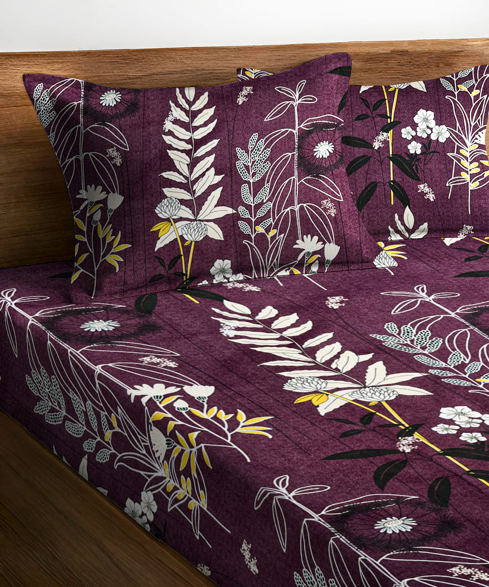 Twilight Flora Flat Bedsheet With Pillow Covers