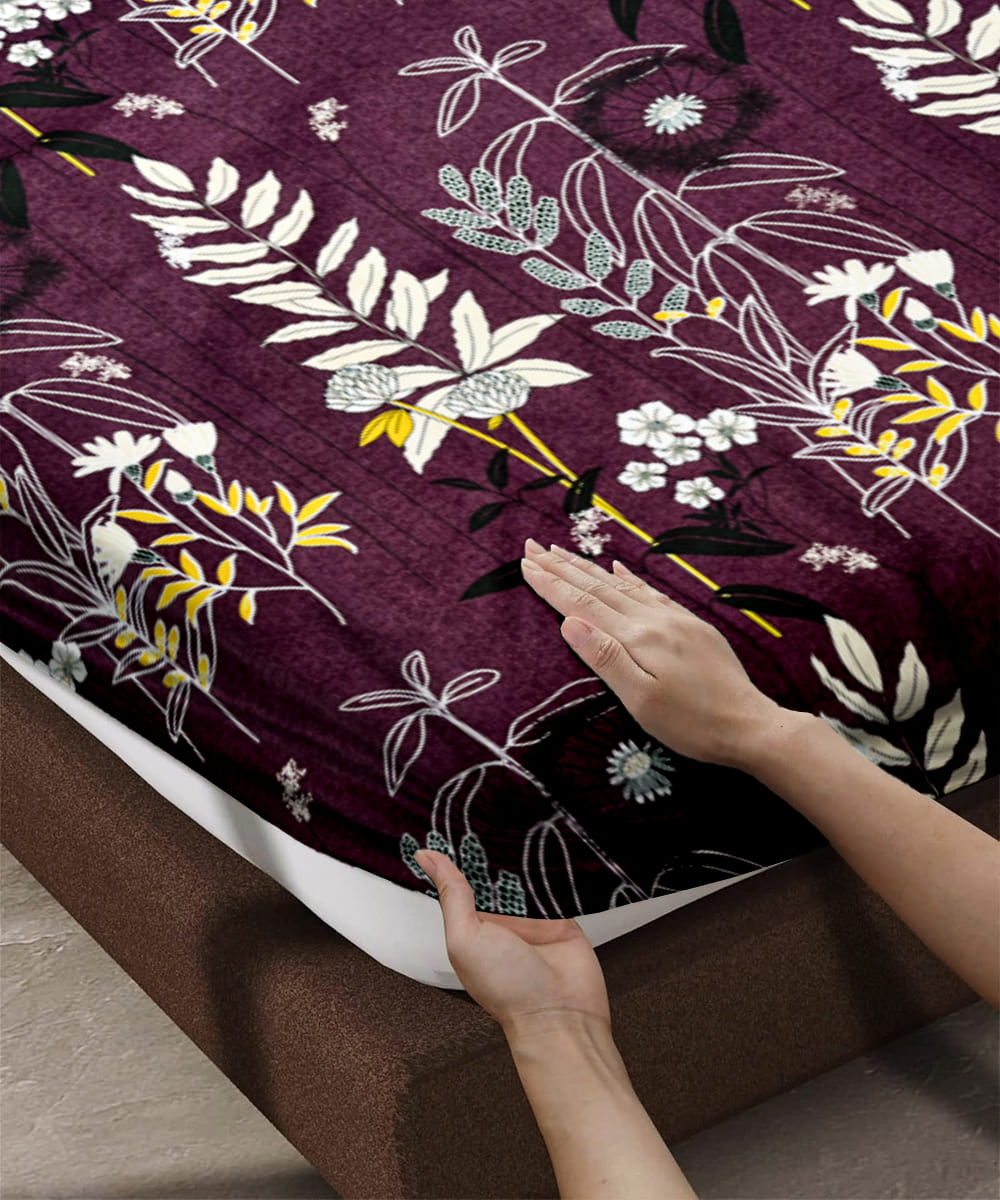 Twilight Flora King Fitted Bedsheet With 2 Pillow Covers