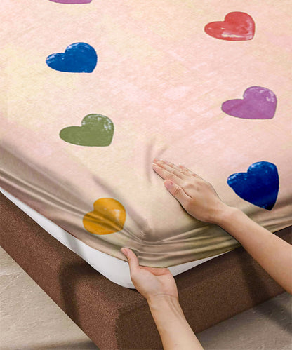 Rainbow Heartbeats Super King Fitted Bedsheet With 2 Pillow Covers