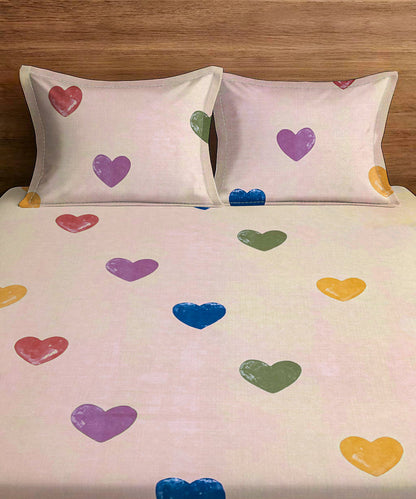 Rainbow Heartbeats King Size Bedsheet With 2 Pillow Cover