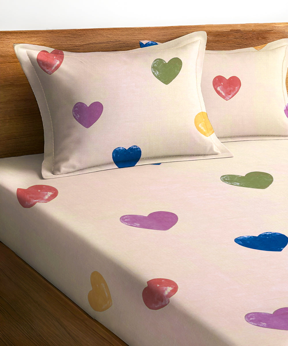 Rainbow Heartbeats Flat Double Bedsheet With 2 Pillow Covers