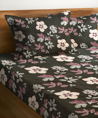 Dusky Bloom Queen Fitted Bedsheet With 2 Pillow Covers