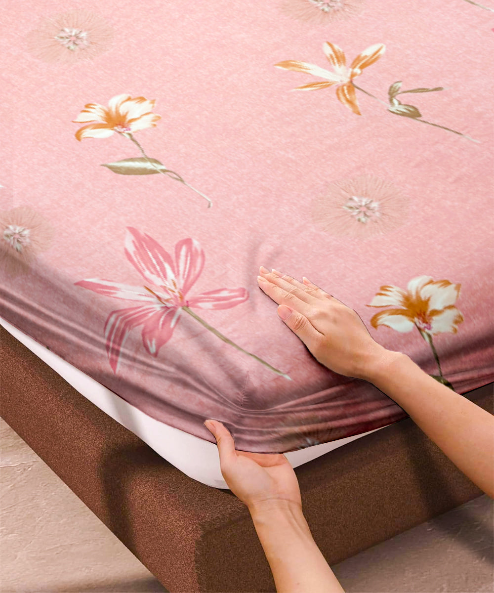 Gentle Blooms Single Fitted Bedsheet With 1 Pillow Cover
