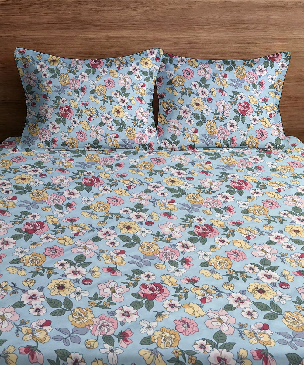 Serene Spring Queen Fitted Bedsheet With 2 Pillow Covers
