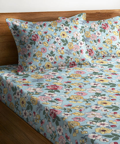 Serene Spring Queen Fitted Bedsheet With 2 Pillow Covers