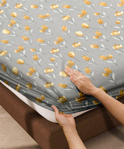Yellow Whisper Queen Fitted Bedsheet With 2 Pillow Covers