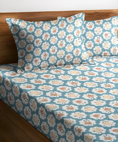Teal Garden Bedsheet With Pillow Covers