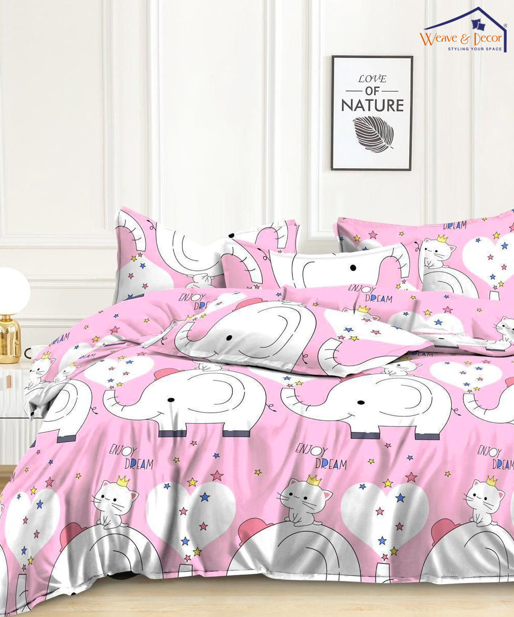 Pink Parade Dreams  Kids King Size Bedsheet  with 2 Pillow Covers