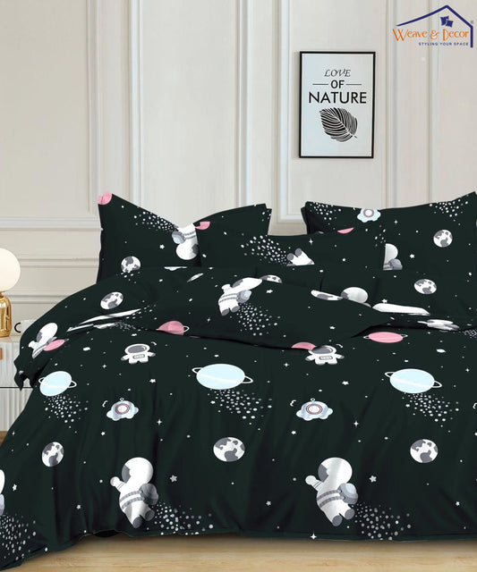 Galactic Dreams Kids Flat Double Bedsheet with 2 Pillow Covers