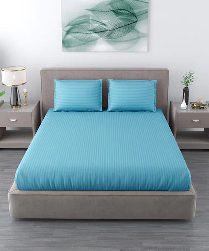 Sky Satin Satin Stripe Bedsheet with Pillow Cover