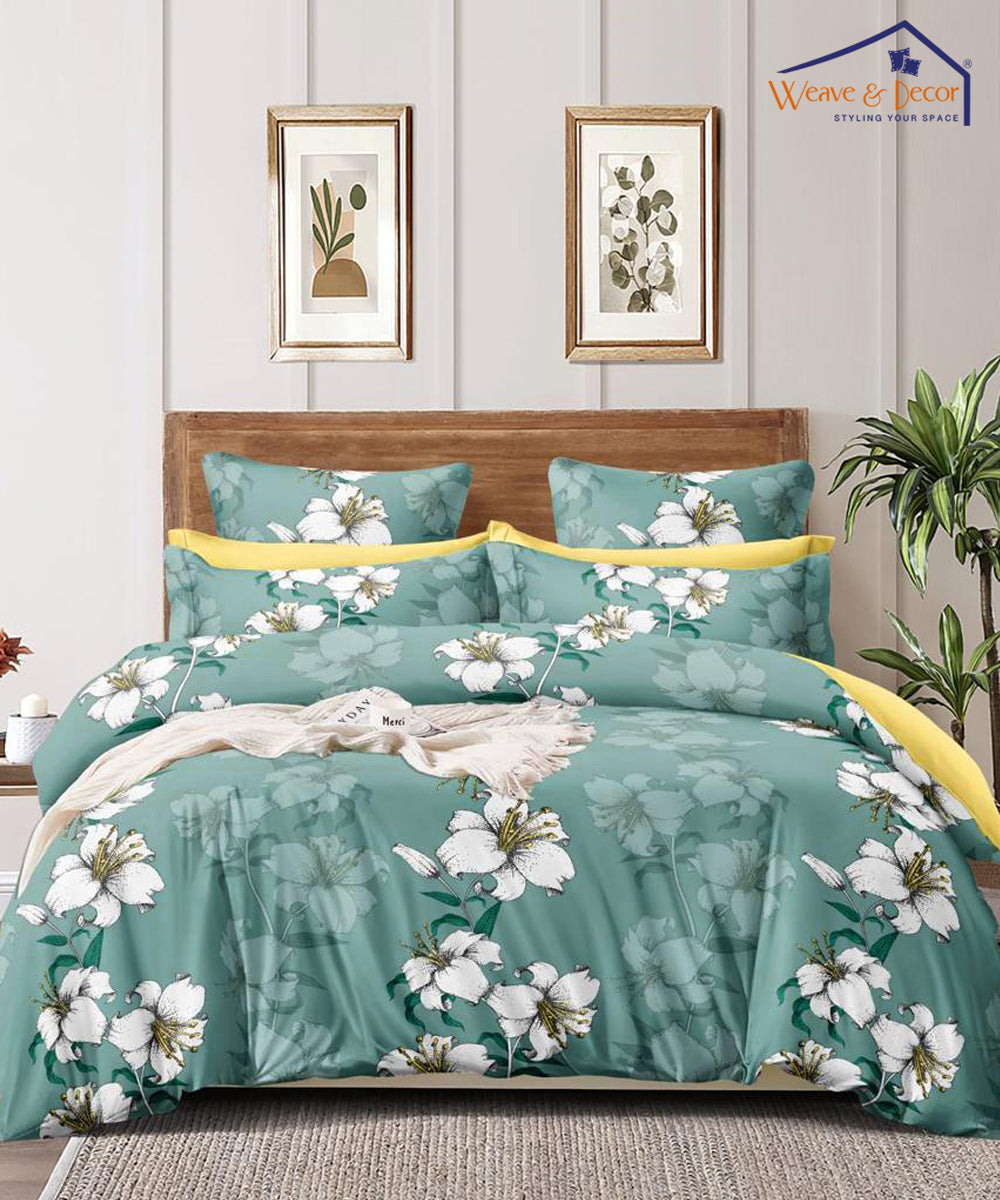 Green Floral Comforter Set with Bedsheet