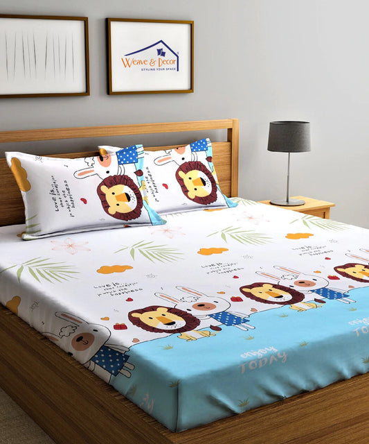 Multi-Color Cartoon King Size Bedsheet with 2 Pillow Covers