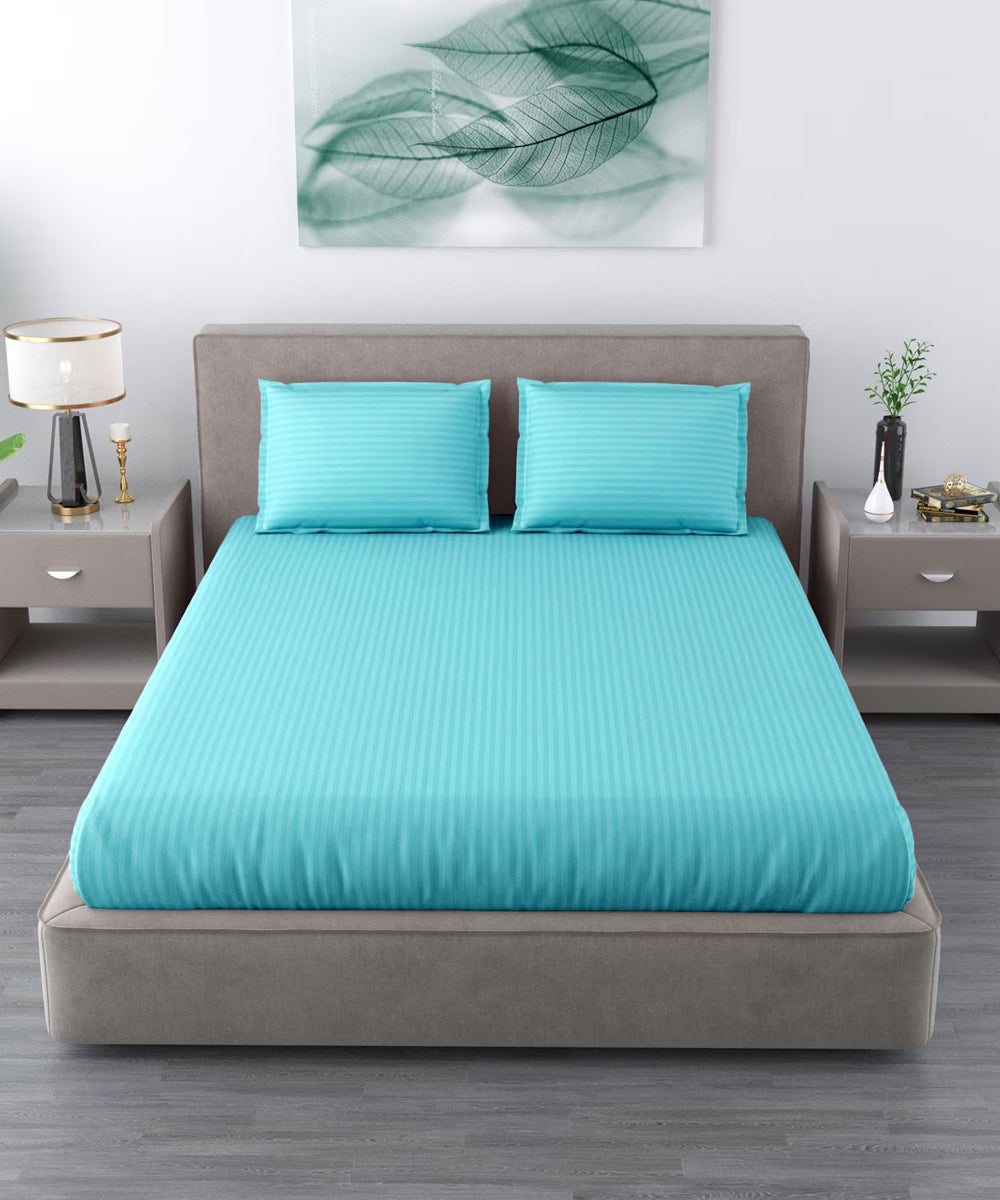 Sky Super King Fitted Bedsheet With 2 Pillow Covers