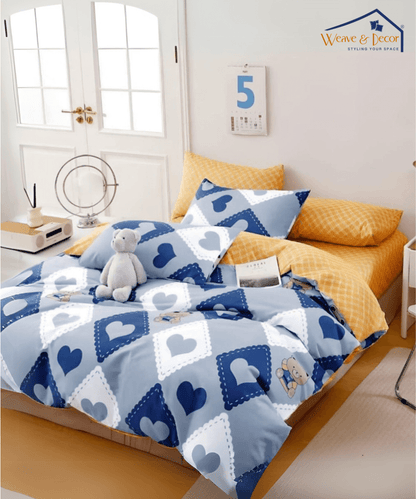 Little Heartbeats Printed Kids King Fitted Bedsheet With 2 Pillow Covers