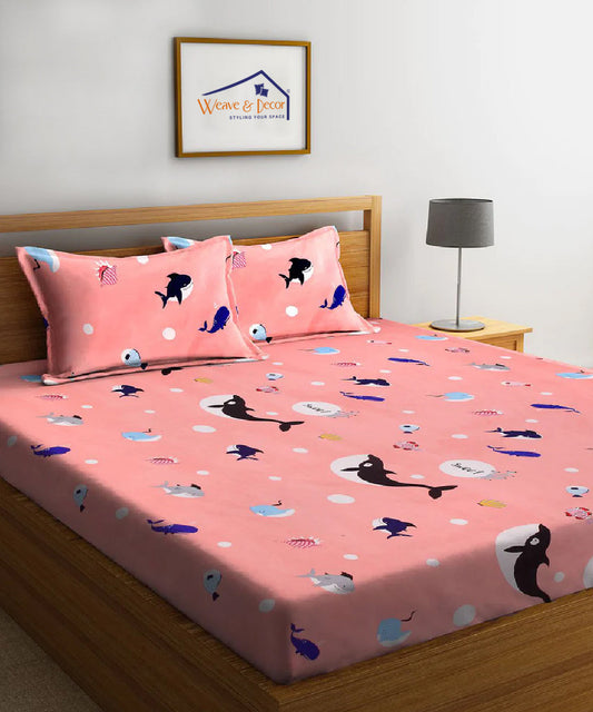 Pink Dolphins Double Bedsheet with 2 Pillow Covers
