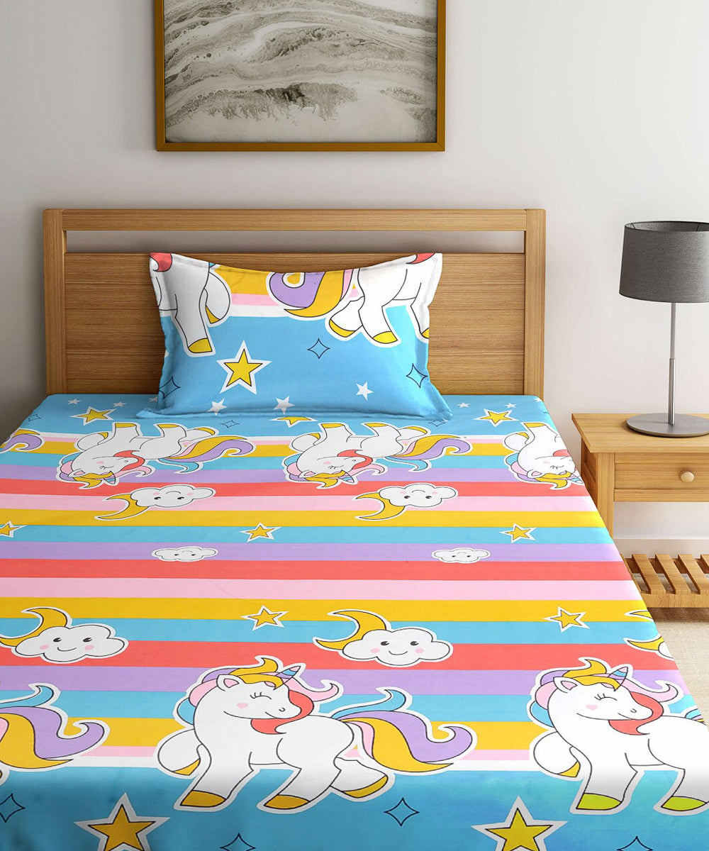 Unicorn Fantasy Kids Single Bedsheet With 1 Pillow Cover