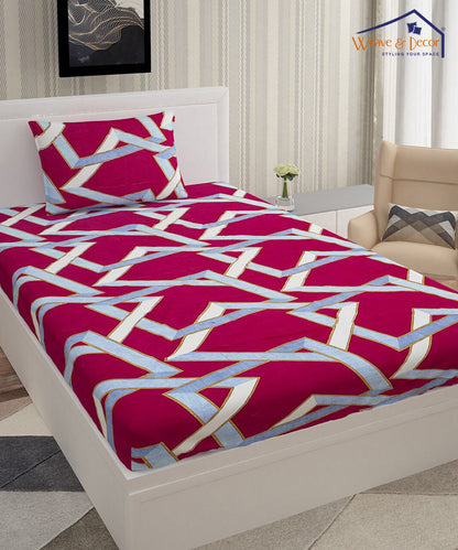 Fuchsia geometric Single Bedsheet With 1 Pillow Cover