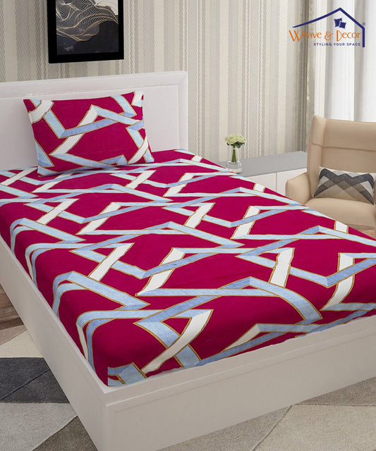 Fuchsia geometric Single Bedsheet With 1 Pillow Cover