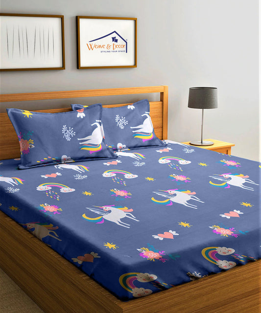 Unicorn Kids Single Fitted Bedsheet With 1 Pillow Cover