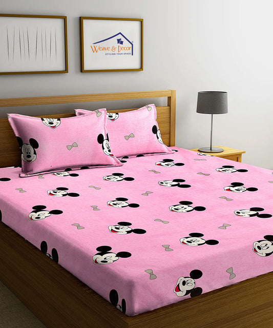 Kids Cute King Fitted Bedsheet With 2 Pillow Covers