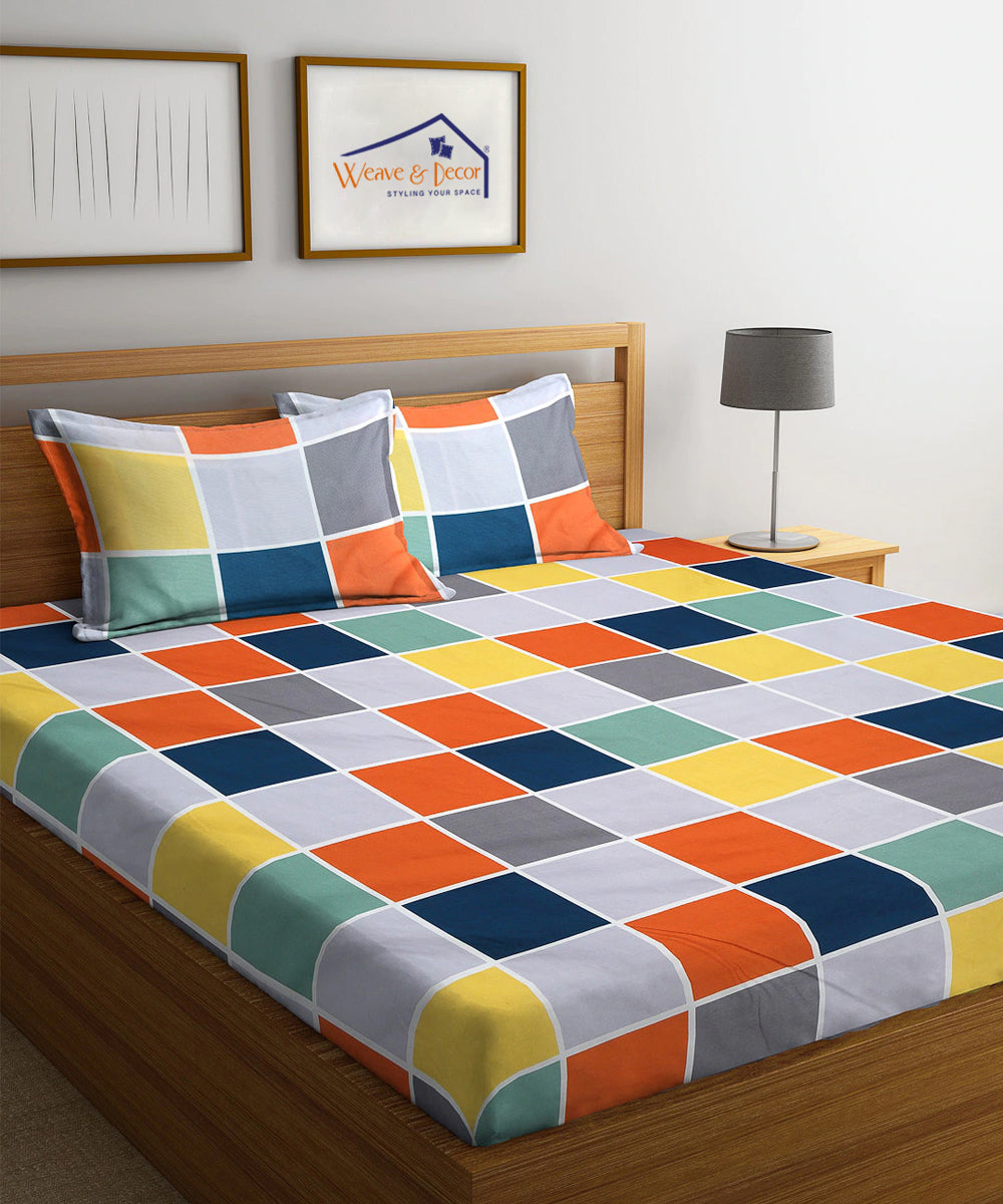 Blue Checks King Size Bedsheet With 2 Pillow Cover