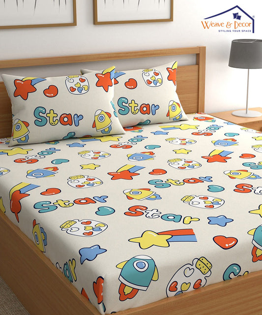 Star Kids Flat Double Bedsheet With 2 Pillow Cover