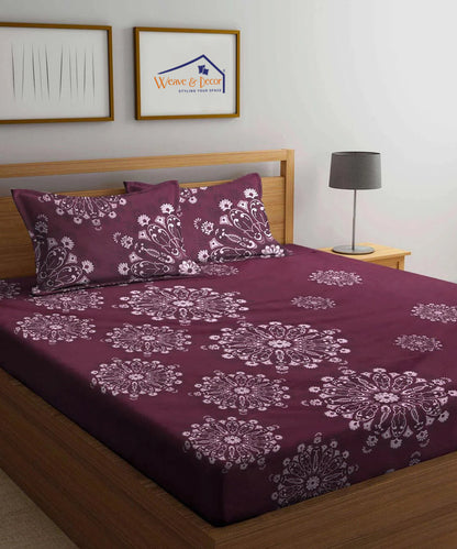Wine Floral Double Bedsheet With 2 Pillow Covers