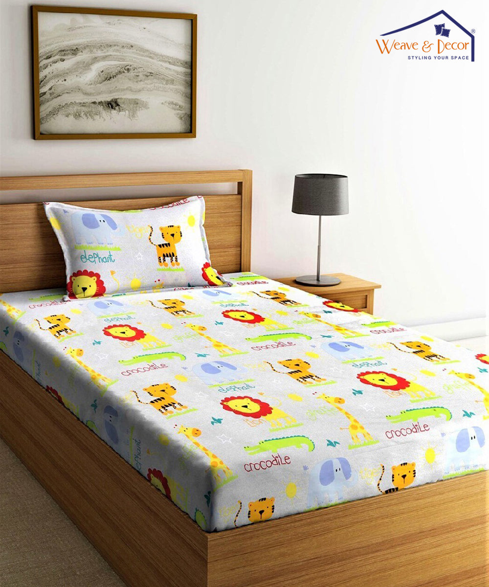 Cute Kids Single Fitted Bedsheet With 1 Pillow Cover