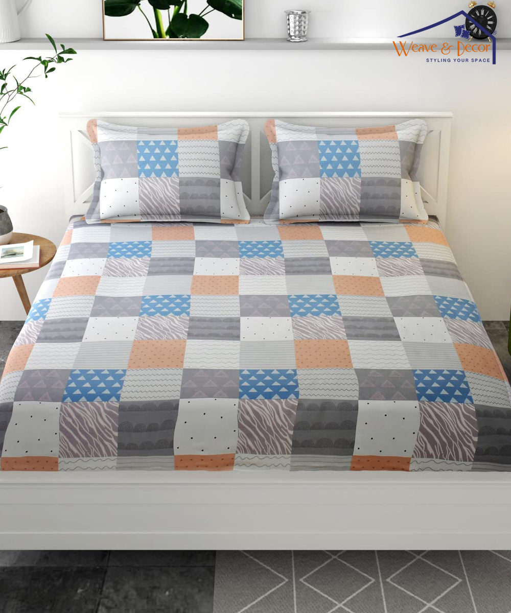 Abstract Super King Fitted Bedsheet With 2 Pillow Covers
