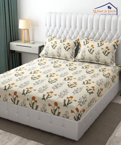 Pretty Floral King Fitted Bedsheet With 2 Pillow Covers