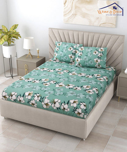 Green Floral Single Bedsheet With 1 Pillow Cover