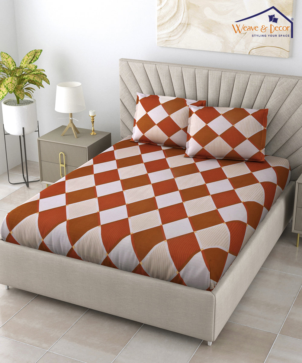 Brown Checks King Size Bedsheet with 2 Pillow Covers