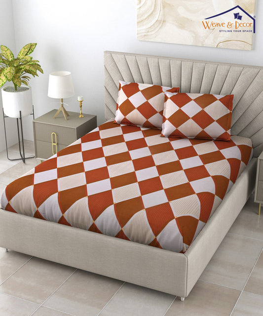 Brown Checks King Size Bedsheet with 2 Pillow Covers