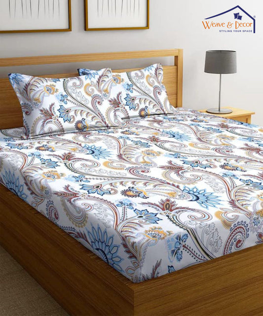 Cream Blossom Super King Fitted Bedsheet With 2 Pillow Covers