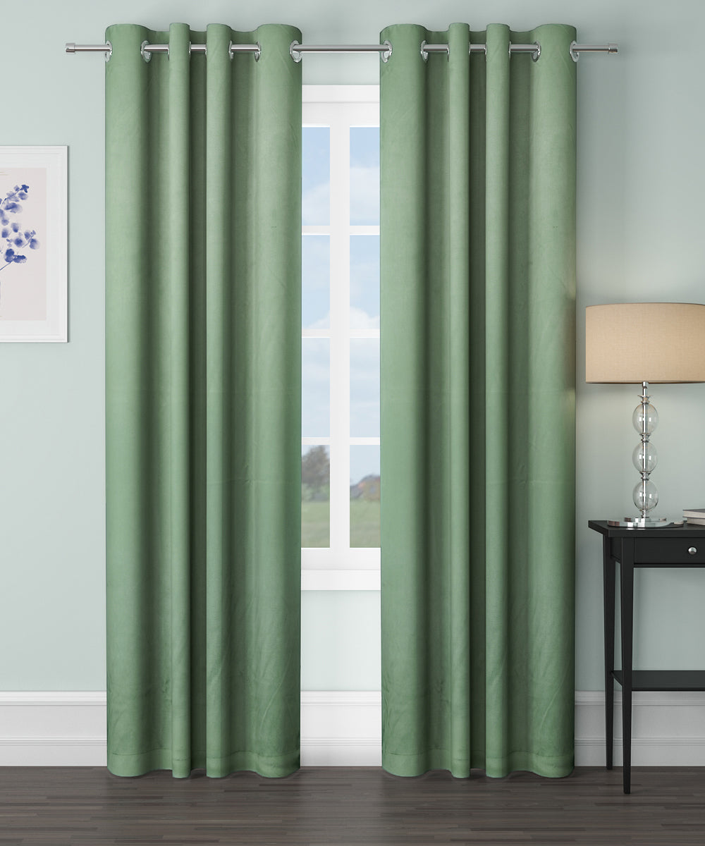 Blackout Curtain (Width  - 4.5 Feet - Green ) Pack of 2 Piece