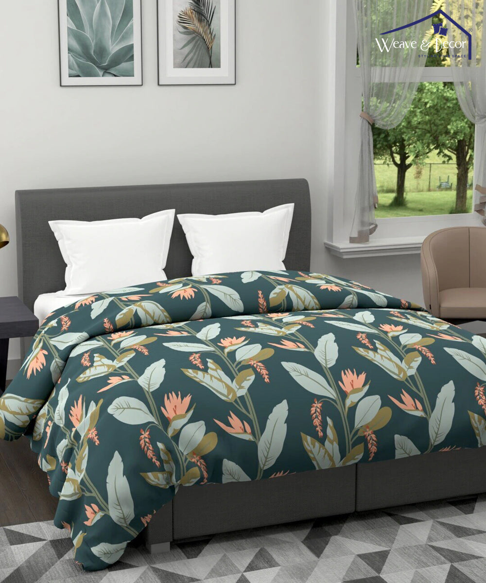 Dark Green Floral 350GSM Single Bed Comforter