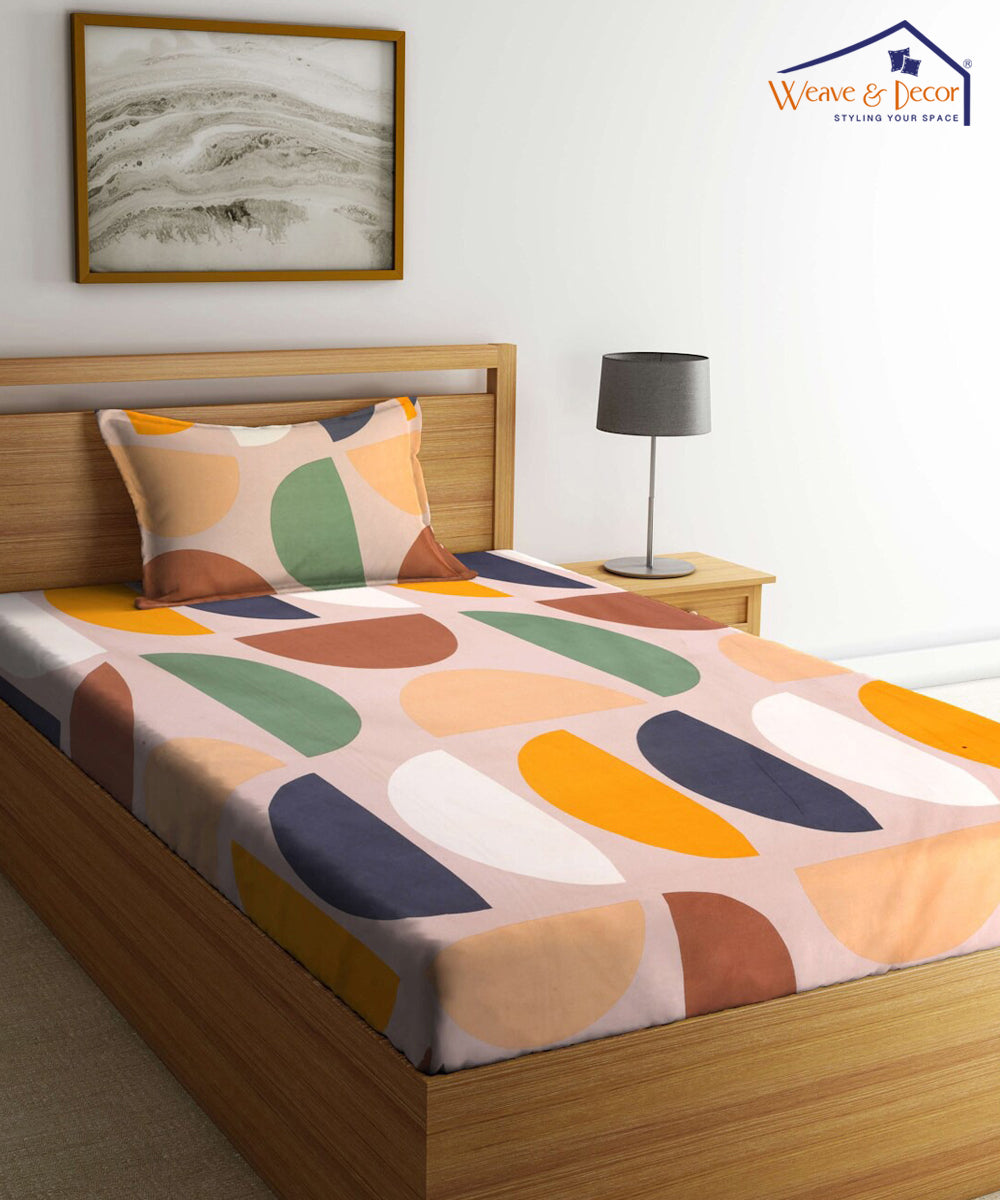 Multi Color Single Fitted Bedsheet With 1 Pillow Cover