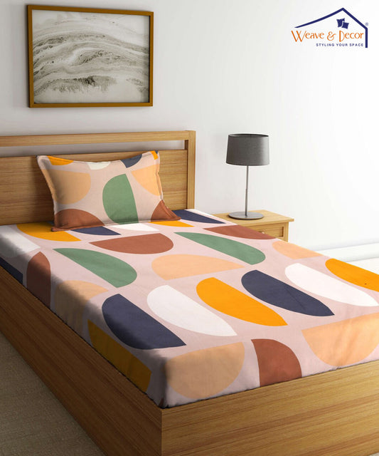 Multi Color Single Fitted Bedsheet With 1 Pillow Cover