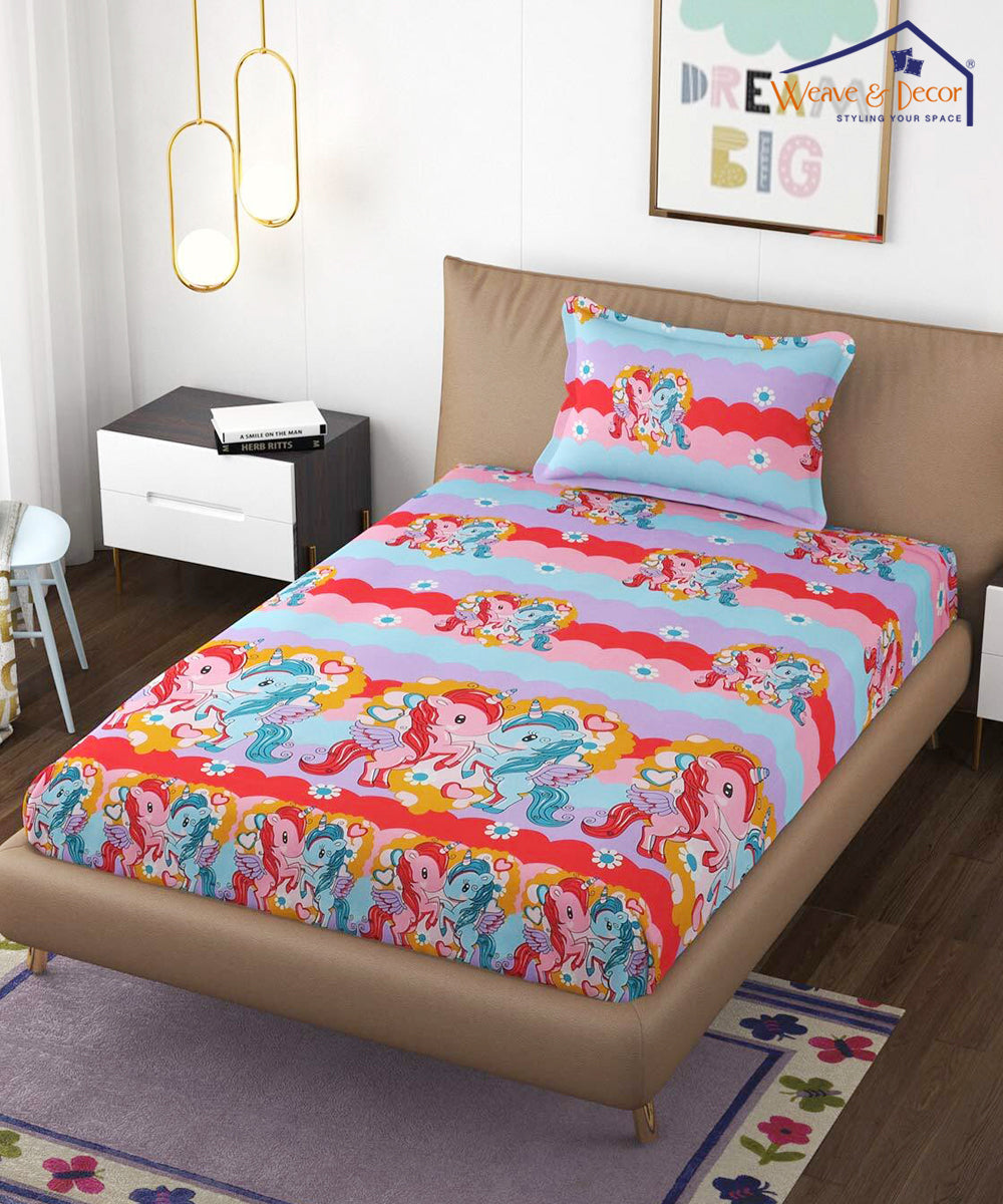 Cute Kids Single Bedsheet With 1 Pillow Cover