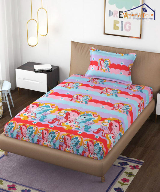 Cute Kids Single Bedsheet With 1 Pillow Cover