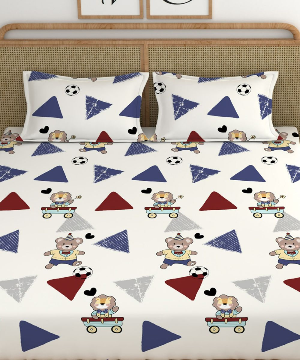 Teddy Football Flat Double Bedsheet With 2 Pillow Cover