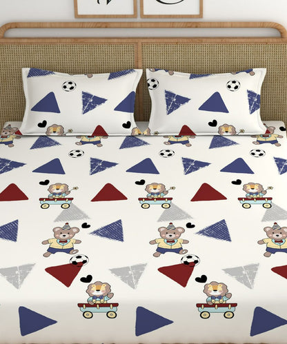 Teddy Football Flat Double Bedsheet With 2 Pillow Cover