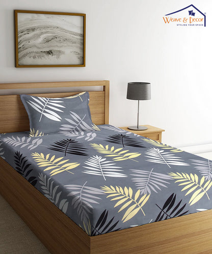 Grey Floral Single Bedsheet With 1 Pillow Cover