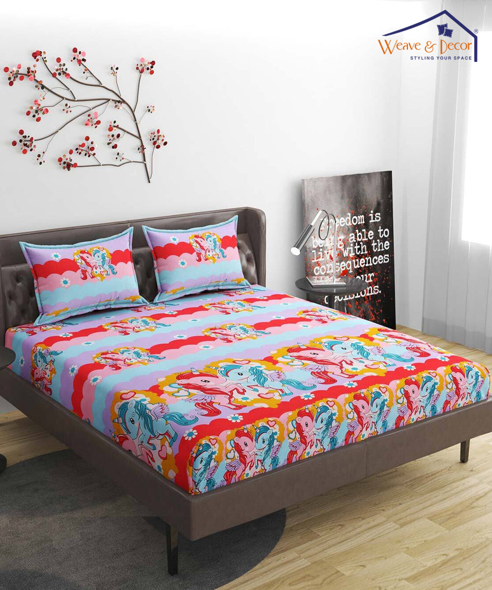 Cute Kids King Fitted Bedsheet With 2 Pillow Covers