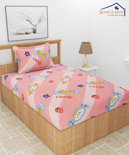 Sweet Candy Dreams Kids Single Bedsheet With 1 Pillow Cover