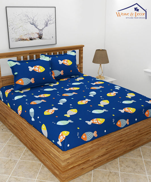 Blue Fish Kids King Fitted Bedsheet With 2 Pillow Covers